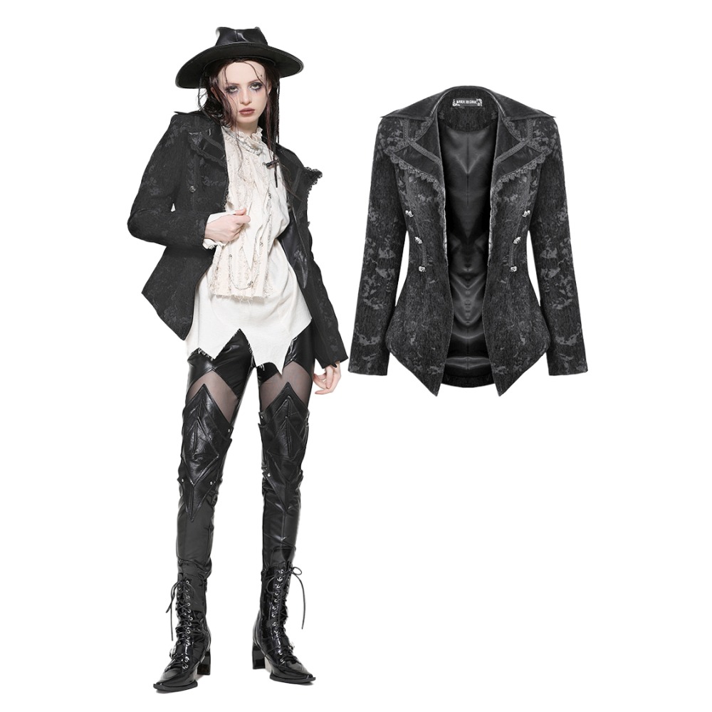 Dark in Love - Chic Knight Gothic Oversized Collar Veste - Noir